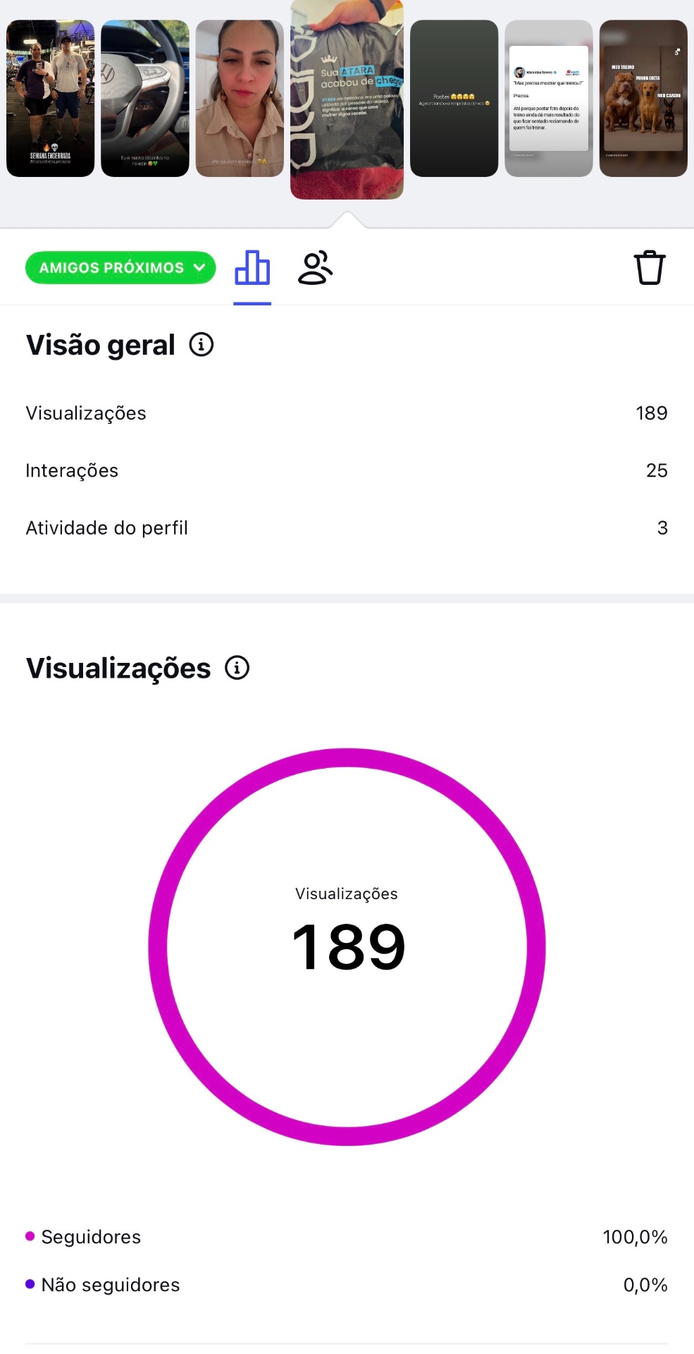 Insights do story dos Melhores Amigos — 100% seguidores